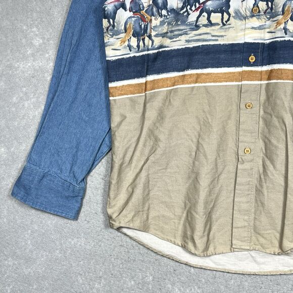 VTG Roper Western Border Rodeo Print Shirt Men’s Large Cowboy Rodeo Ranch Horses - Picture 4 of 14